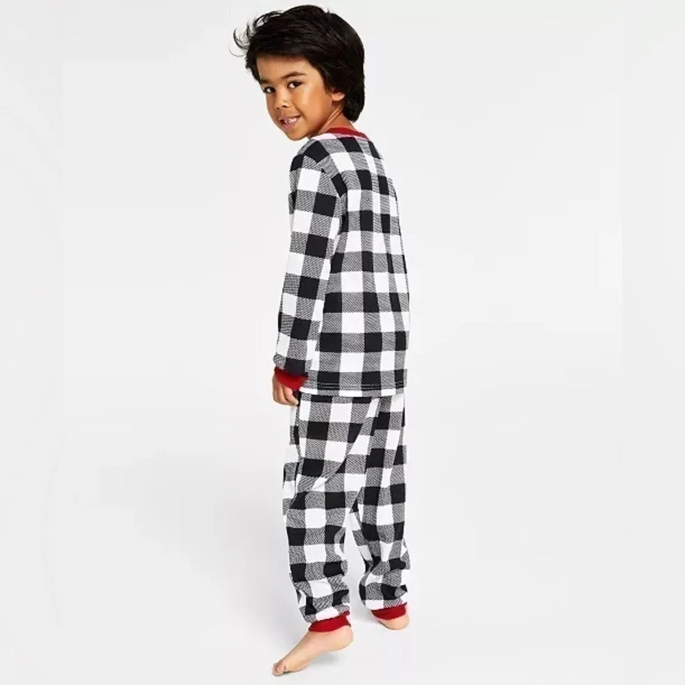 FAMILY PAJAMAS Kid's Lightweight Thermal Waffle Buffalo Check PJ Set 4-5 XS